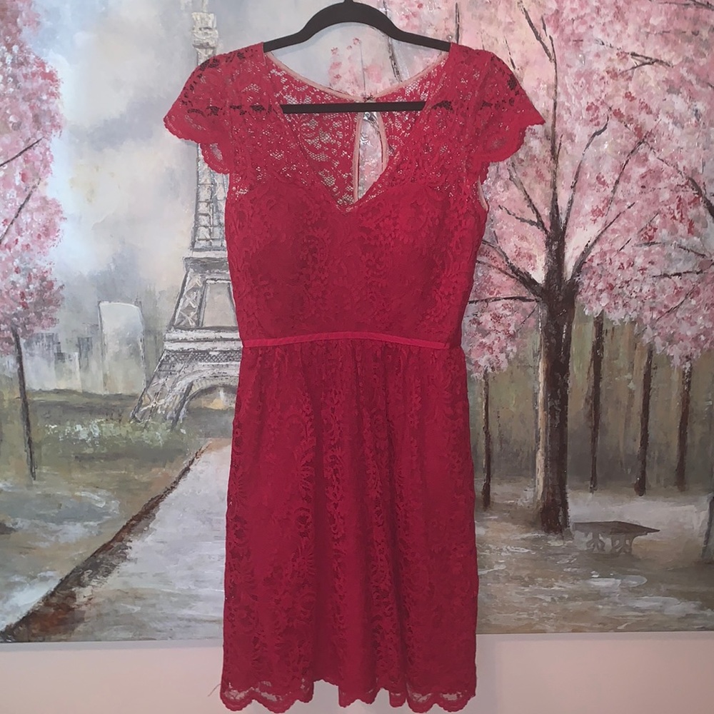 JENNY YOO Bridgitte Cap Sleeve Lace Pink Dress sz 6 EUC